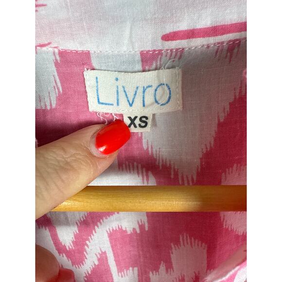 LIVRO Oversized Classic Kurta Caftan Ikat Pink & White Pockets Size XS‎ - Picture 5 of 10